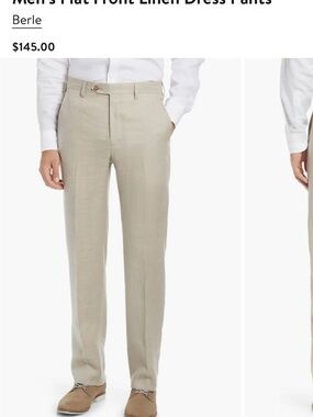 Berle 36 x 32 Cuffed Luxury Light Beige Linen-Blend Men’s Chinos